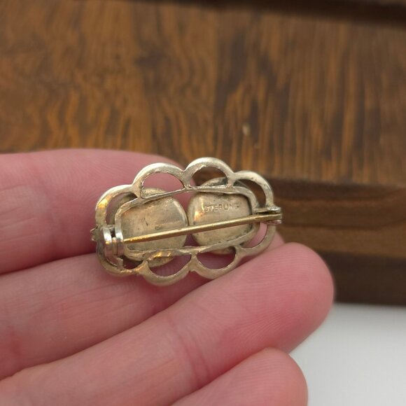 Sterling Silver Handmade Double Glass Pin Brooch A246 - Picture 4 of 6